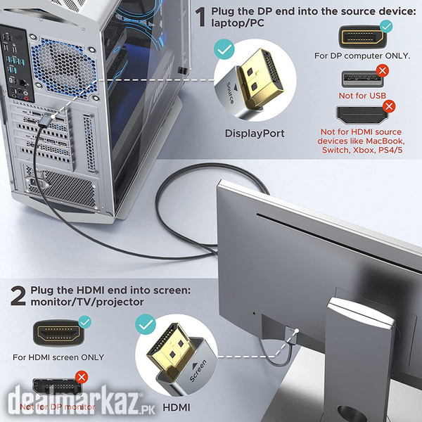 Warrky 4K DisplayPort to HDMI Cable Adapter 6FT, [Aluminum Shell, Nylo photo 2
