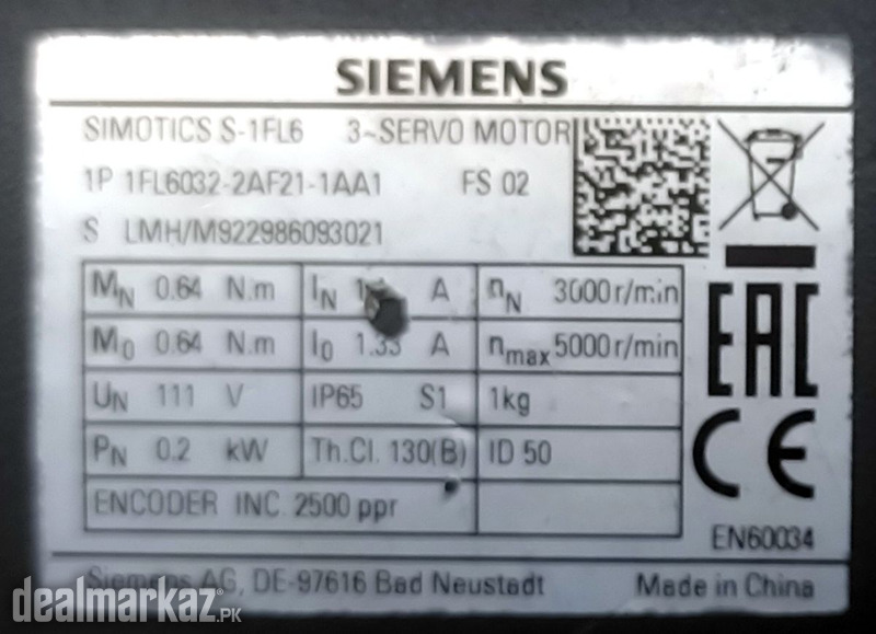 SIEMENS 0.2Kw (200W) 1P 1FL6032-2AF21-1AA1 AC Servo Motor SM1232 photo 2