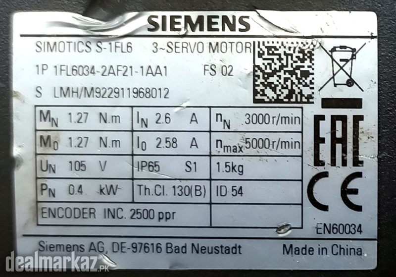 SIEMENS 0.4Kw (400W) 1P 1FL6034-2AF21-1AA1 AC Servo Motor SM1233 photo 1