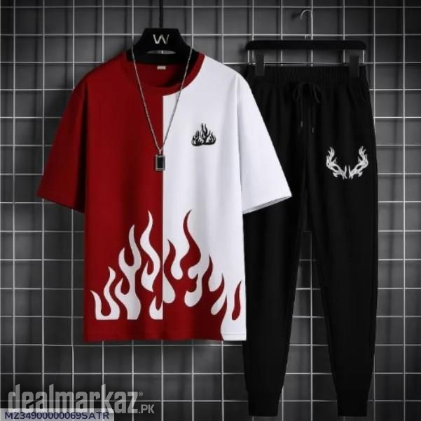 Multiple Colour Flame Print Men's 2Pcs Track Suit Set photo 2