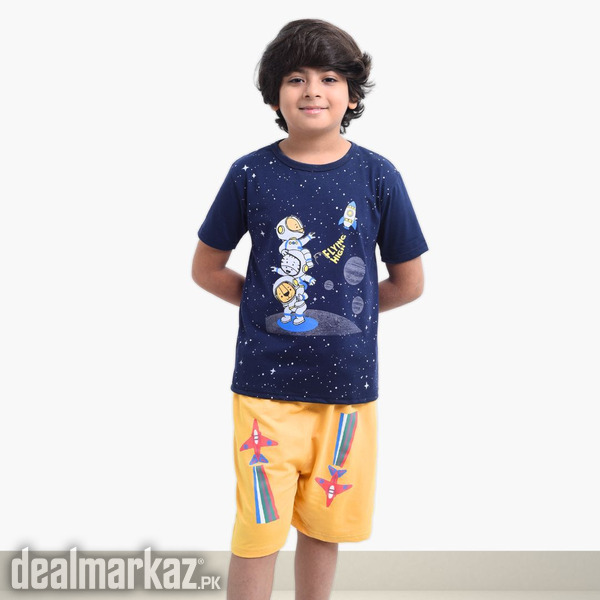 Kids Space Printed 2 Piece Suit - Navy Blue and Yellow photo 2