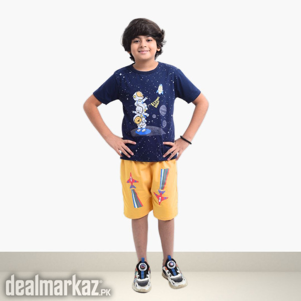 Kids Space Printed 2 Piece Suit - Navy Blue and Yellow photo 1