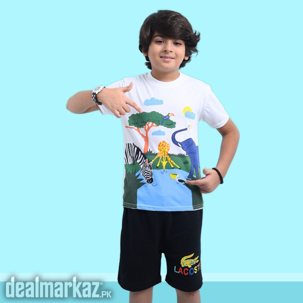 Kids Multi-Animal Printed 2 Piece Suit - White and Black photo 2