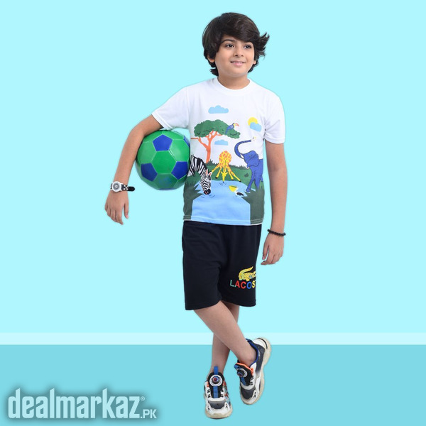 Kids Multi-Animal Printed 2 Piece Suit - White and Black photo 1