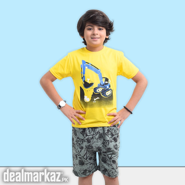 Kids’ Truck Printed 2 Piece Suit - Yellow & Green photo 2