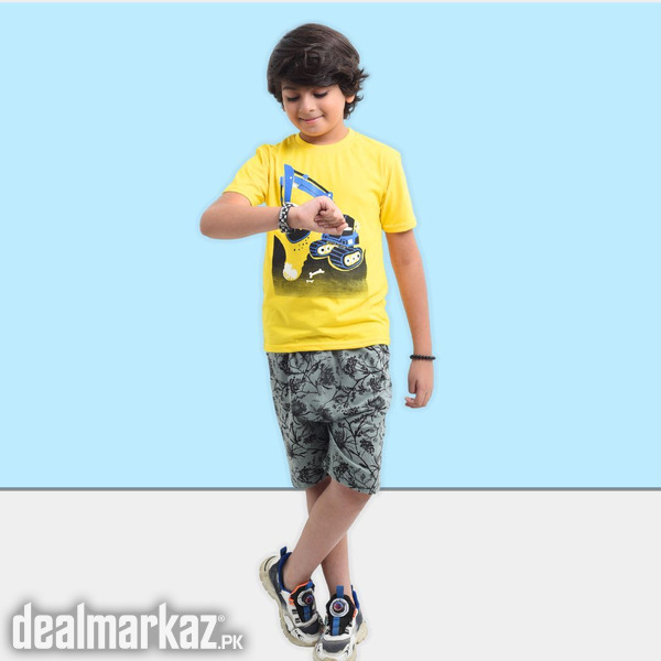 Kids’ Truck Printed 2 Piece Suit - Yellow & Green photo 1