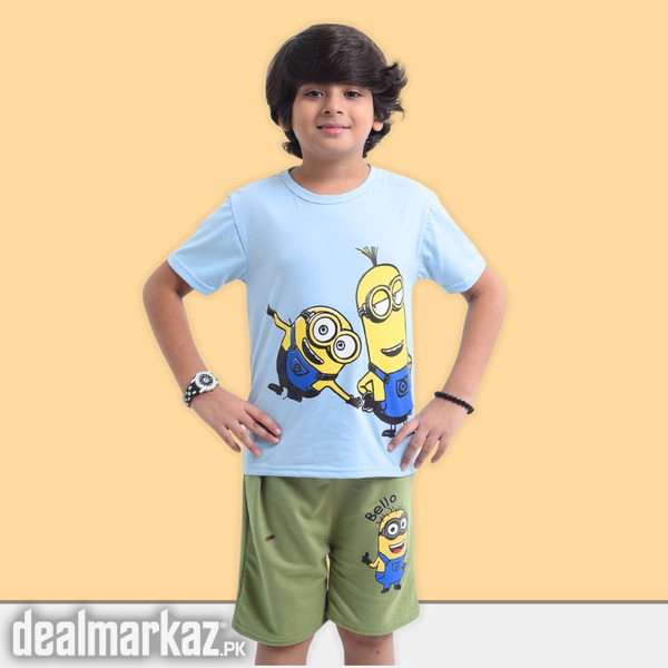 Kids Minions Printed 2 Piece Suit - Sky Blue and Green photo 2