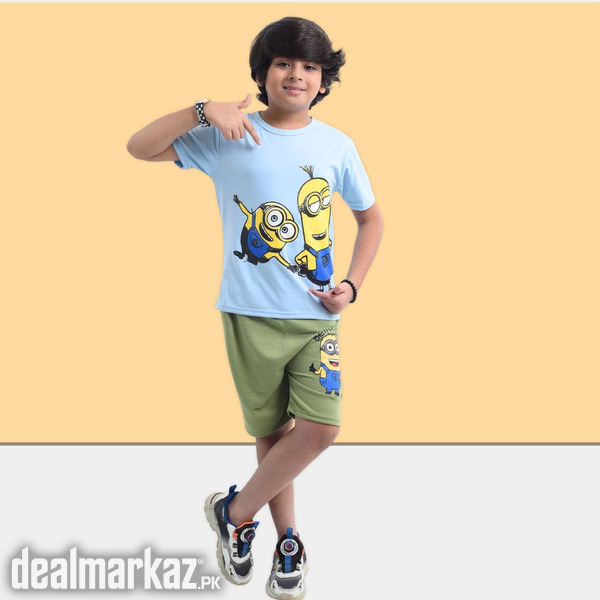 Kids Minions Printed 2 Piece Suit - Sky Blue and Green photo 1