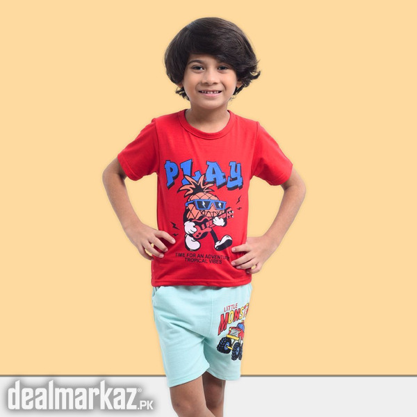 Kids Play Printed 2 Piece Suit - Red & Sky Blue photo 1