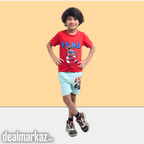 Kids Play Printed 2 Piece Suit - Red & Sky Blue photo 2