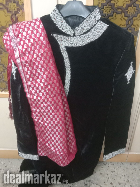 Black Sherwani in velvet Fabric photo 1