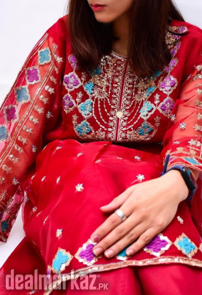 3 Pcs Women's Stitched Fancy Organza Embroidered Suit # 510 photo 1