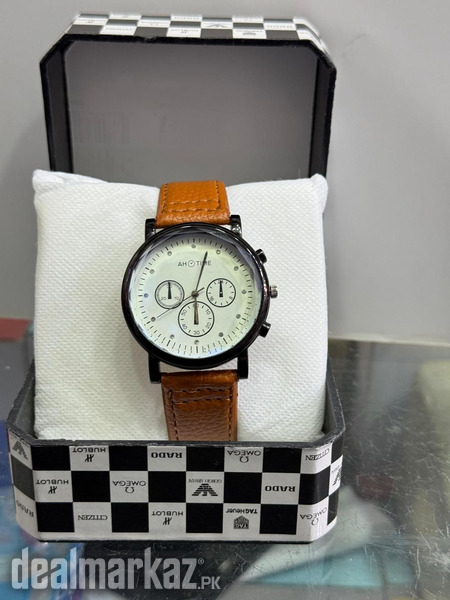 Men's PU Leather Strap Analog Watch - 1 Pc - Orange & Brown photo 1