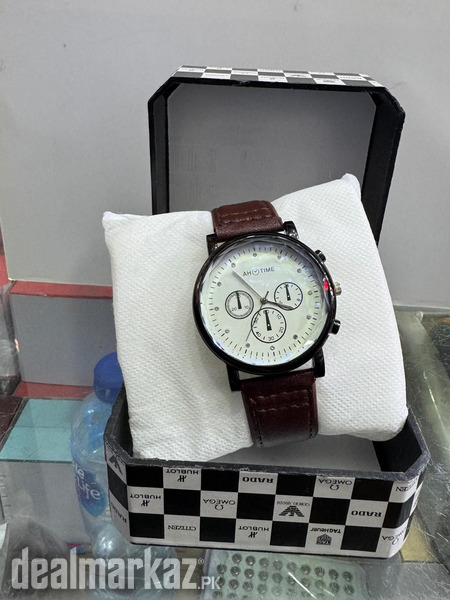 Men's PU Leather Strap Analog Watch - 1 Pc - Orange & Brown photo 2