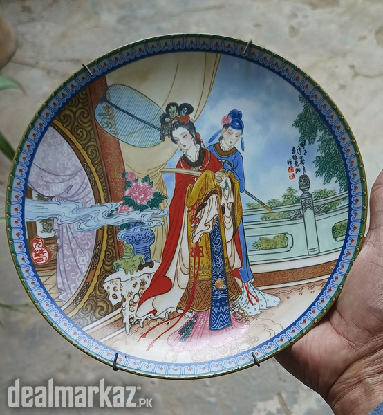 Japanies Art Ceramic Plate and Silver Heart Wall Hanging photo 2