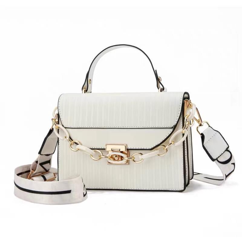 Black Striped Shoulder Bag with Gold Chain