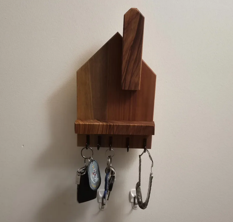 Custom Wooden Key Holder House Or Octagon Shape Handmade Wall Mounted Key Rack For Home Entryway photo 4