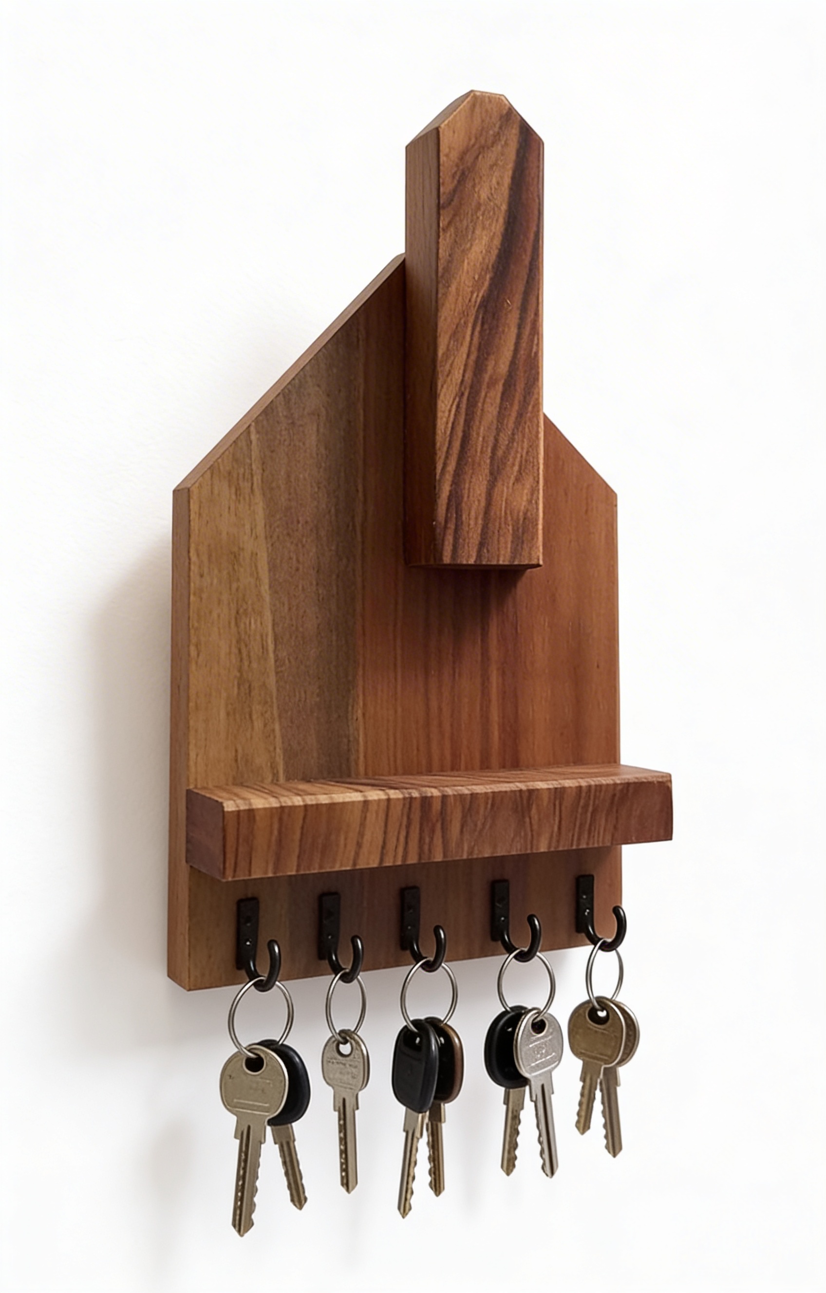 Custom Wooden Key Holder House Or Octagon Shape Handmade Wall Mounted Key Rack For Home Entryway