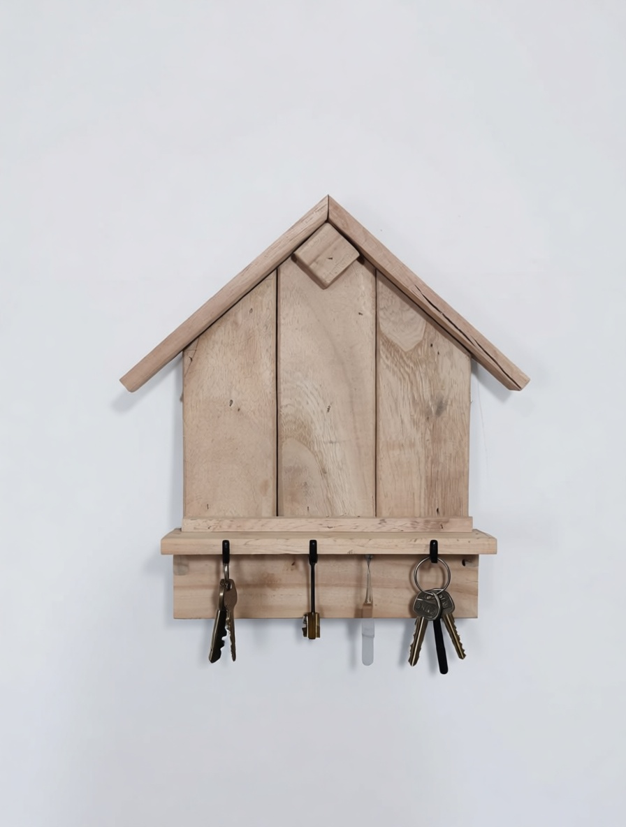 Wooden Cottage Key Holder Wall Mount Handmade House Shape Key Stand Organizer For Home Entrance Decorative Key Rack photo 3