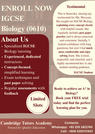 Online Tutor- Biology- IGCSE/Olevel/Alevel- Free Demo