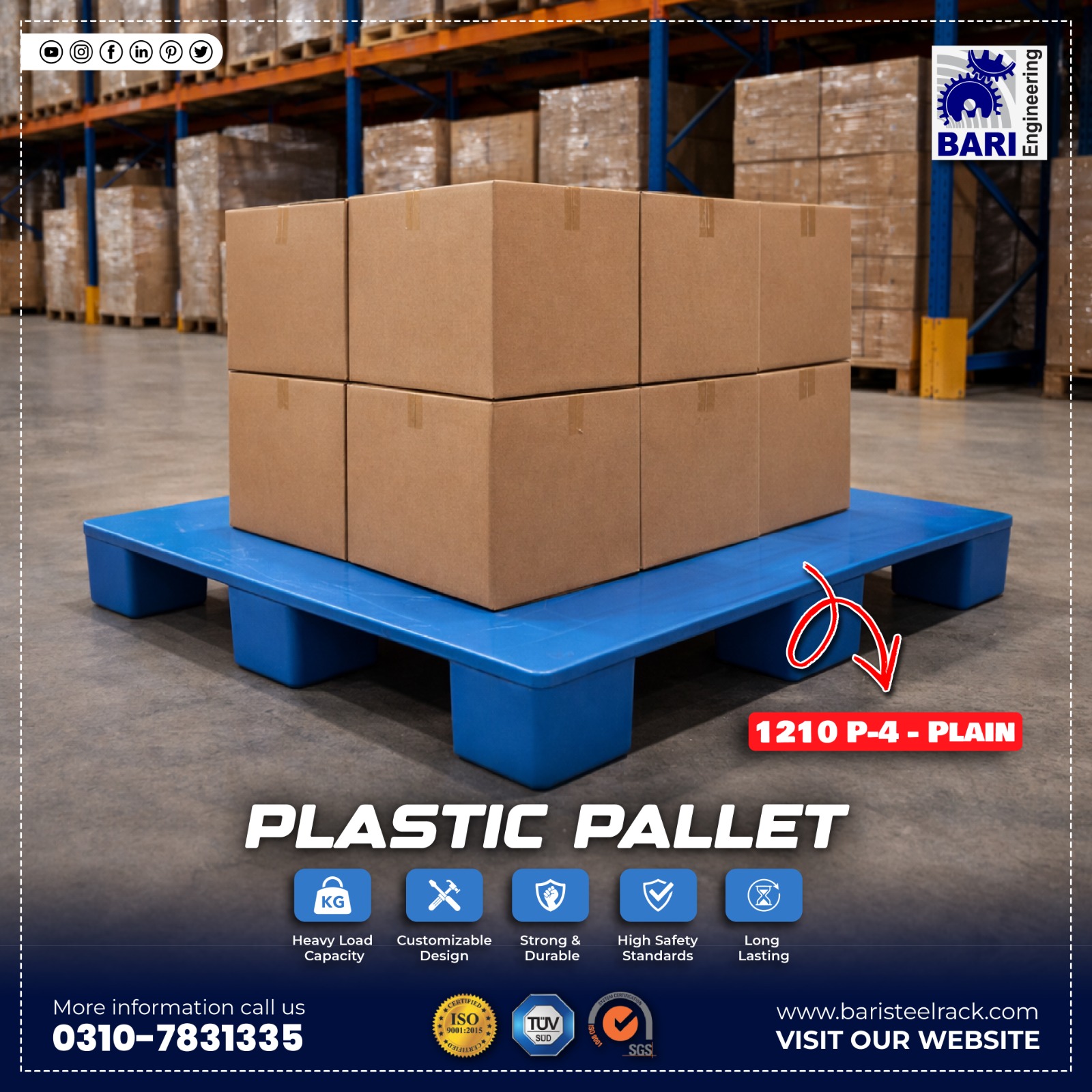 Plastic Pallet 1210 P-4 Floorable | Bari Engineeirng Pakistan