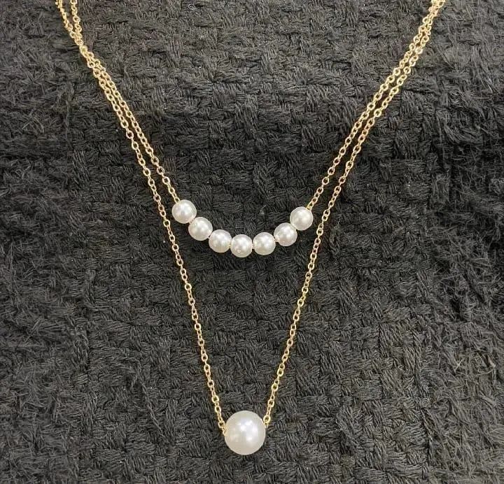 2 Layered Gold Plated Pearl Necklace for Women photo 3