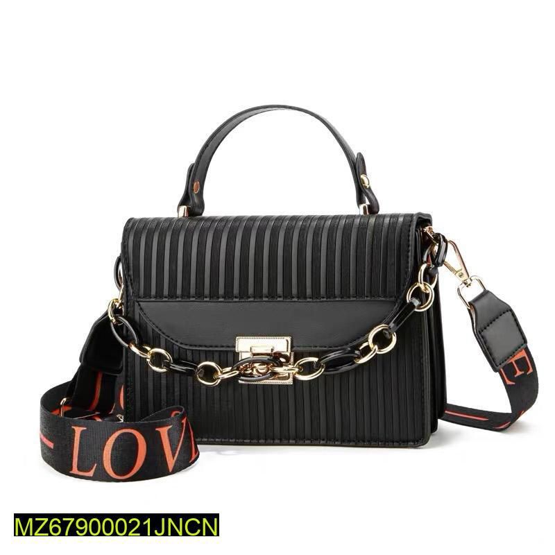Black Striped Shoulder Bag with Gold Chain photo 2