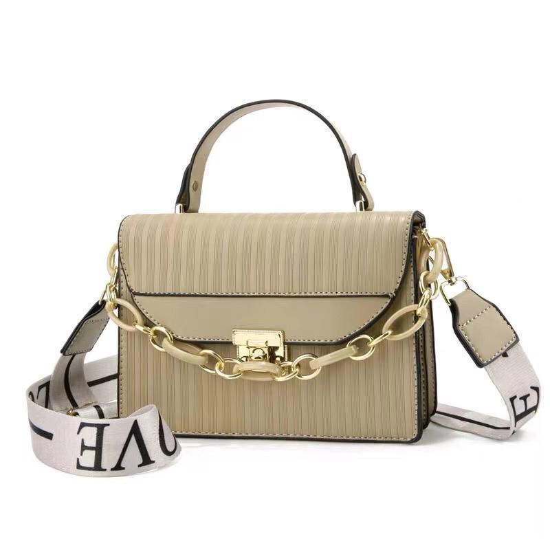 Black Striped Shoulder Bag with Gold Chain photo 3