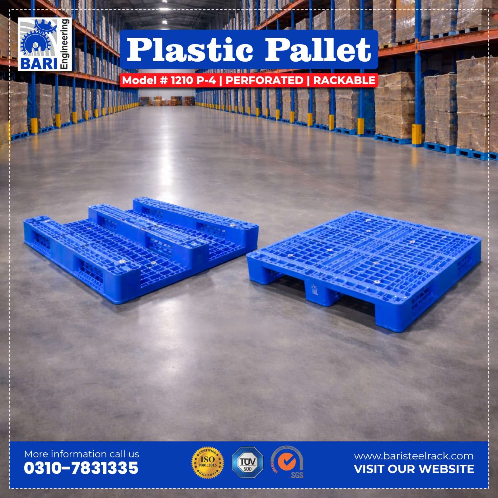 Plastic Pallet 1210 P-4 Perforated Rackable | Bari Engineering