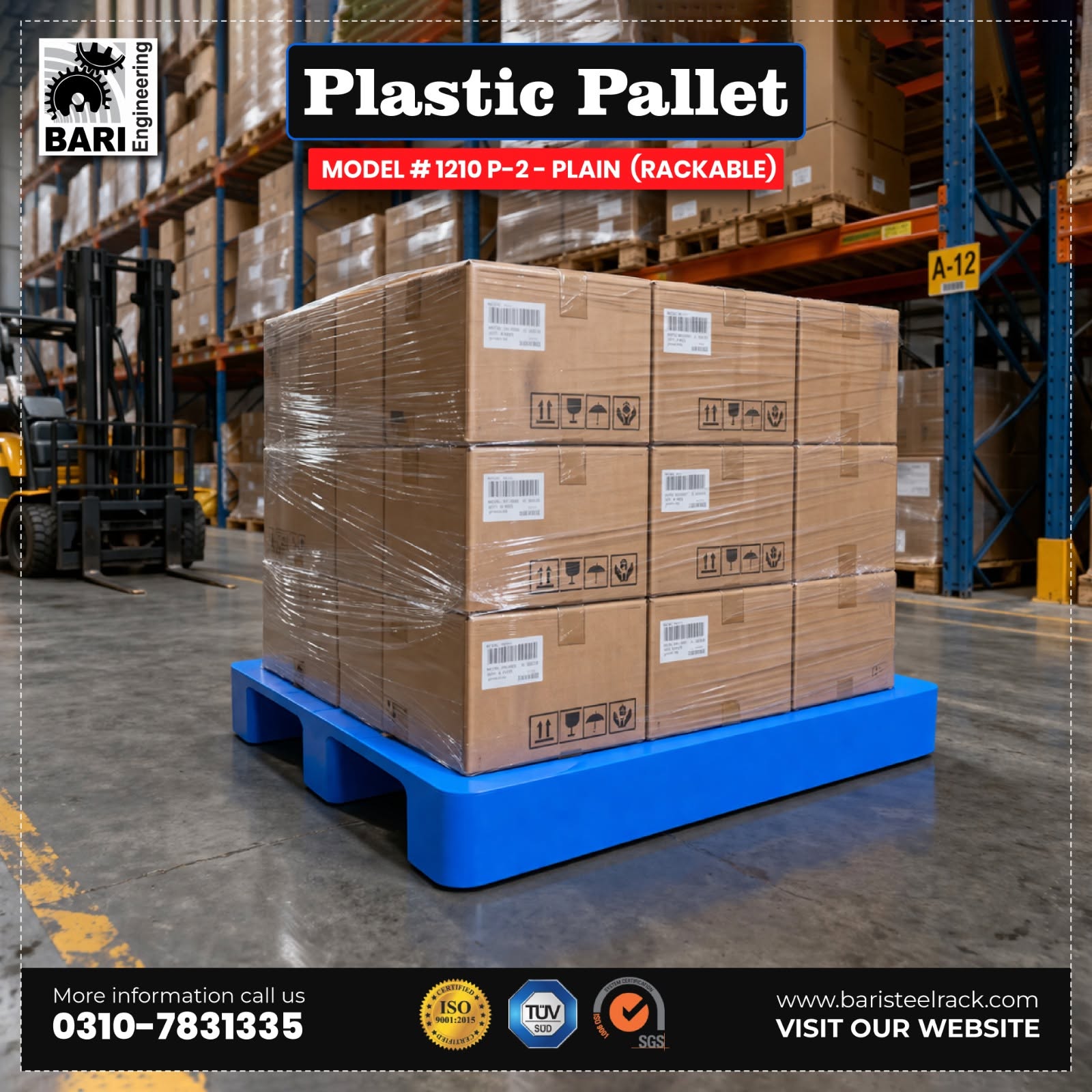 Plastic Pallet 1210 P-2 Rackable | Bari Engineering photo 1