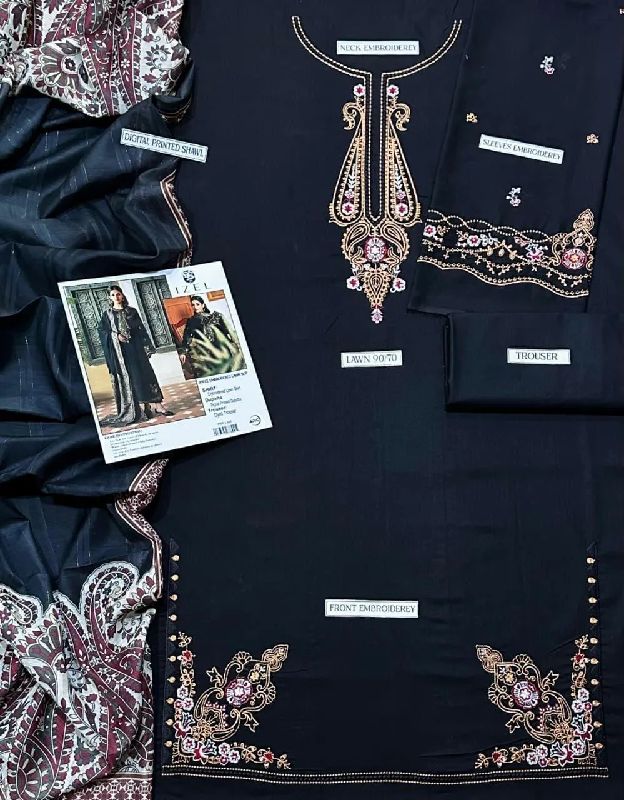 Black Embroidered 3-Piece Lawn Suit for Women photo 3