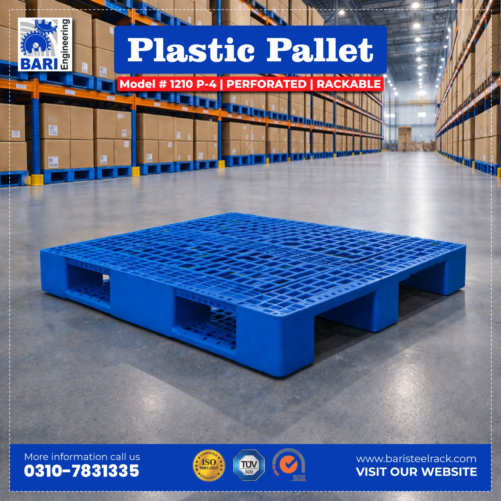 Plastic Pallet 1210 P-4 Perforated Rackable | Bari Engineering