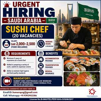 Hiring Sushi Chefs For Saudi Arabia