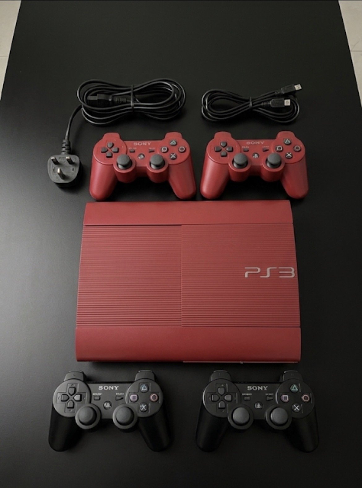 Red PS3 Super Slim 500GB | HEN Installed | 4 Controllers | Games