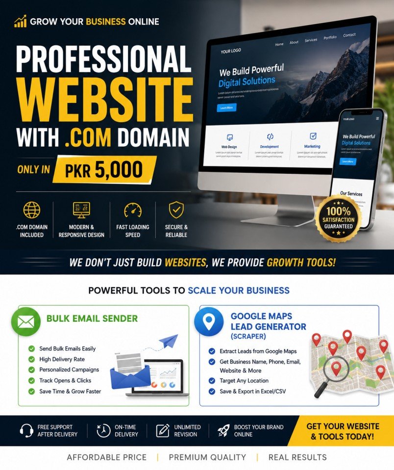 Professional .COM Website – Only PKR 5,000